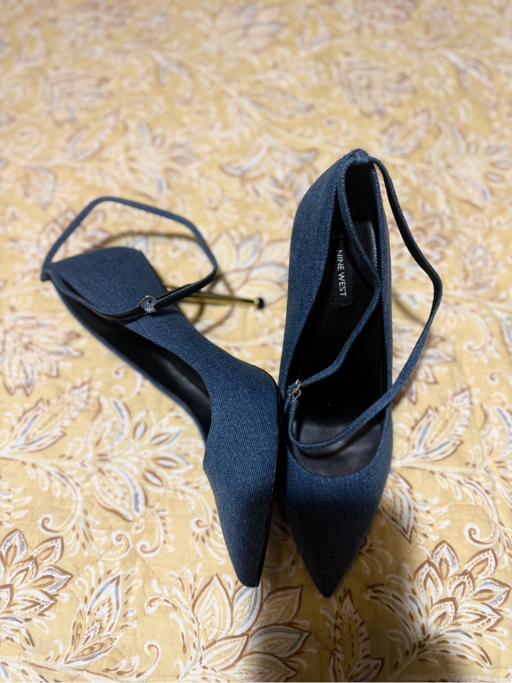Nine West Women's Denim Pointed-Toe Ankle-Strap Pumps